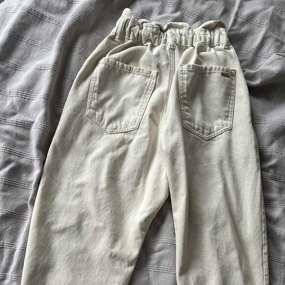 Zara Ivory Ecru Barrel Leg Paperbag Waist High Rise Sculptural Denim Jeans US 4 - Picture 4 of 12